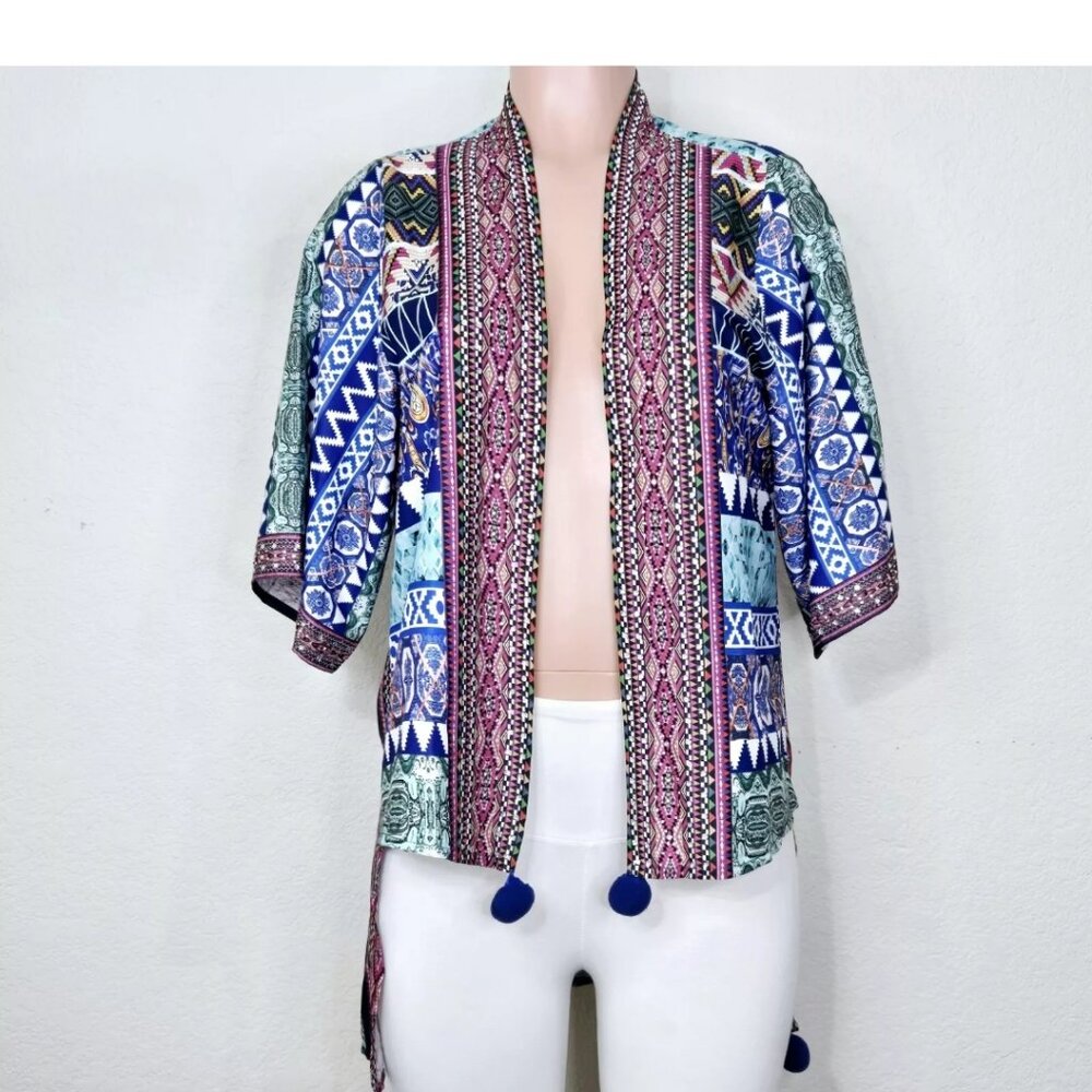 Kohinoor Open Kimono Top Large* Silk Blend Rhinestones Hacienda Spa